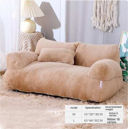 Luxury Plush Pet Sofa Bed | Orthopedic Bolster Couch with Matching Pillow for Cats & Dogs
