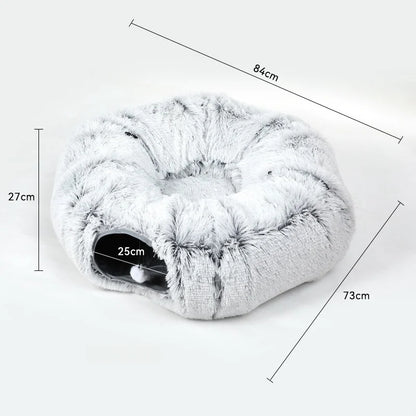 🐾 2-in-1 Plush Donut Cat Bed & Tunnel | Multifunctional Warm Pet Nest
