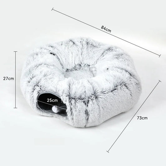 🐾 2-in-1 Plush Donut Cat Bed & Tunnel | Multifunctional Warm Pet Nest
