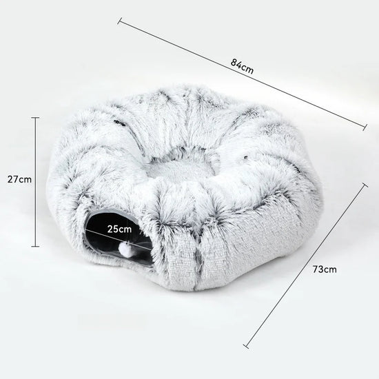 🐾 2-in-1 Plush Donut Cat Bed & Tunnel | Multifunctional Warm Pet Nest