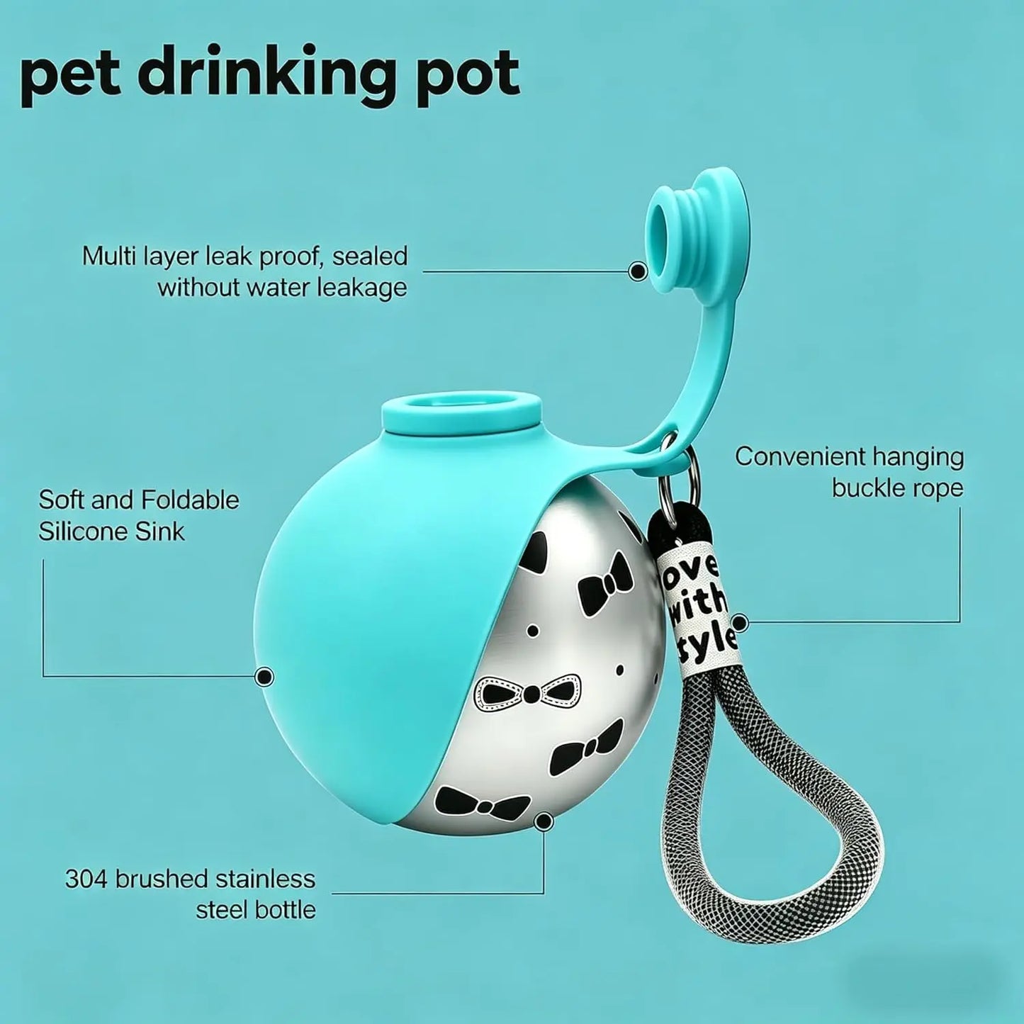 💧 PureFlow™ 2-in-1 Stainless Steel Dog Water Bottle | Leak-Proof Travel Companion