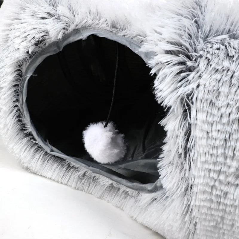 🐾 2-in-1 Plush Donut Cat Bed & Tunnel | Multifunctional Warm Pet Nest