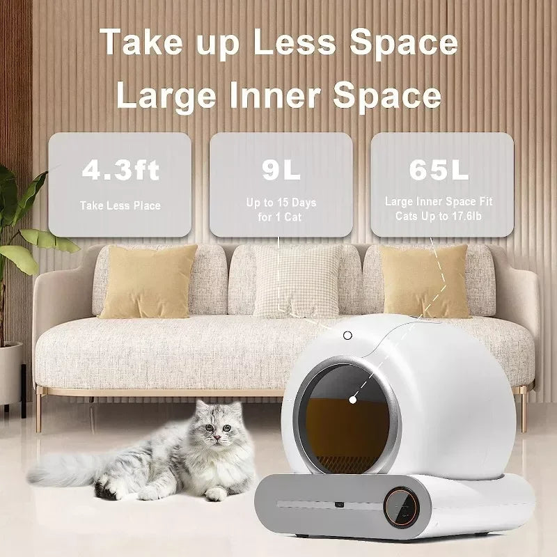 🤖 Smart Automatic Self-Cleaning Cat Litter Box | 65L App-Controlled Toilet