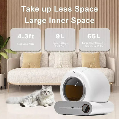 🤖 Smart Automatic Self-Cleaning Cat Litter Box | 65L App-Controlled Toilet